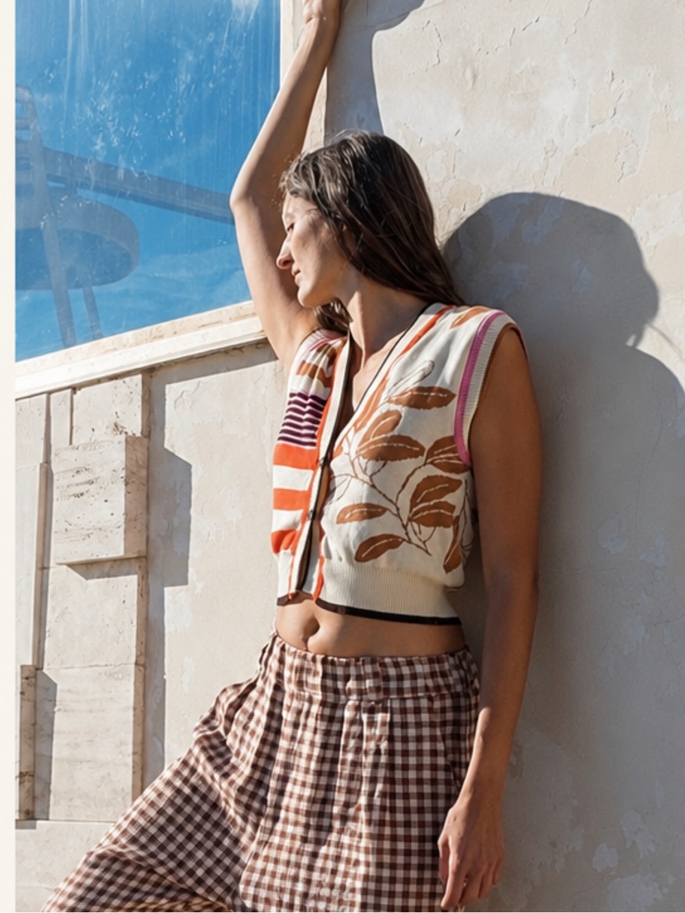 Phisique du Role Italy 100% Cotton Knit Vest Leaf Print European Summer Chic - Picture 15 of 15
